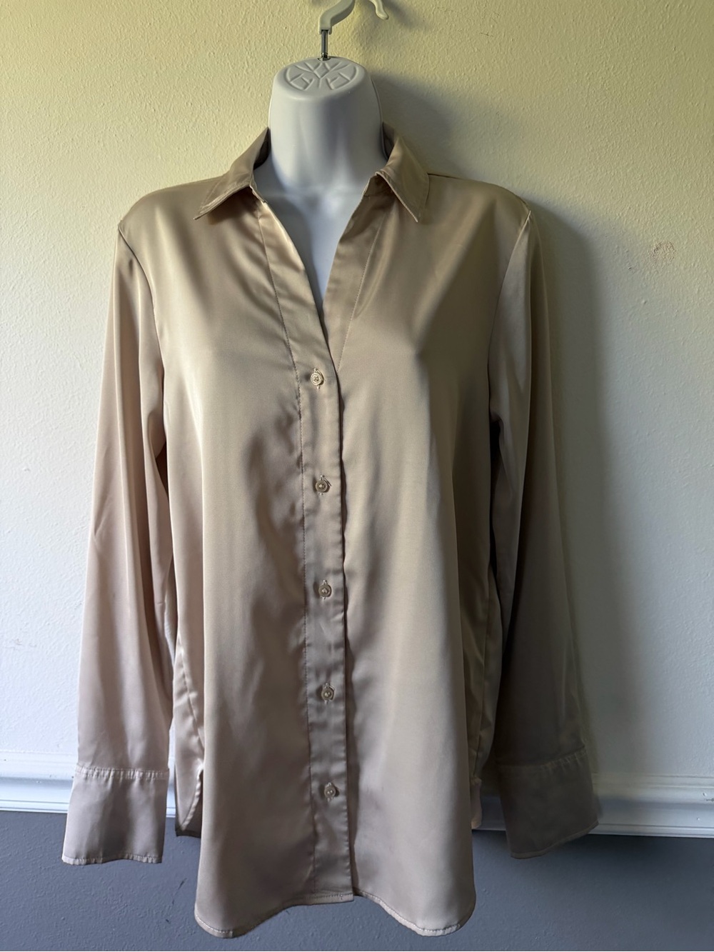 H&M Satin Button-Down Shirt — Light Beige